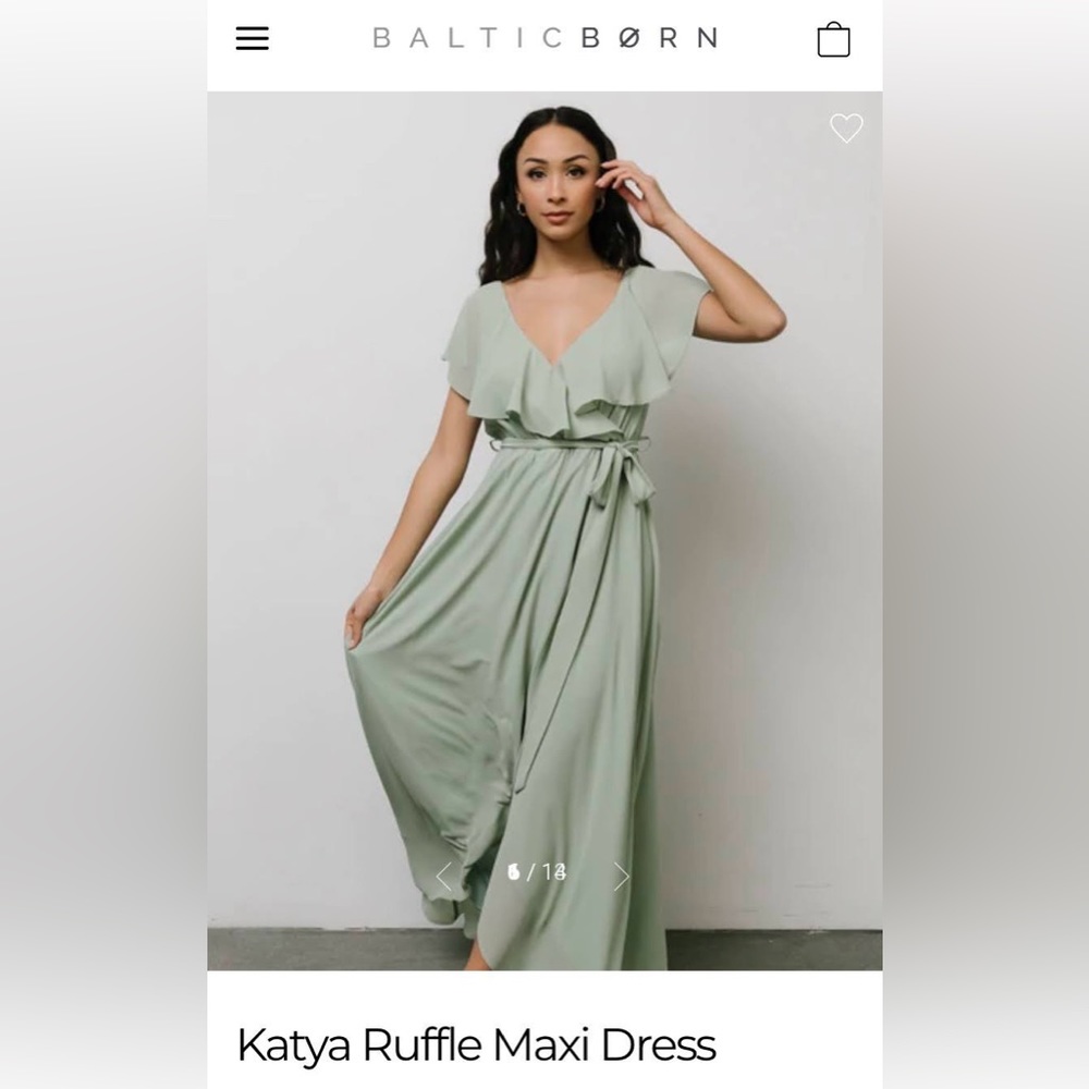 Baltic Born, Katya Ruffle Maxi Bridesmaid Dress, Color: Sage, Size: XL